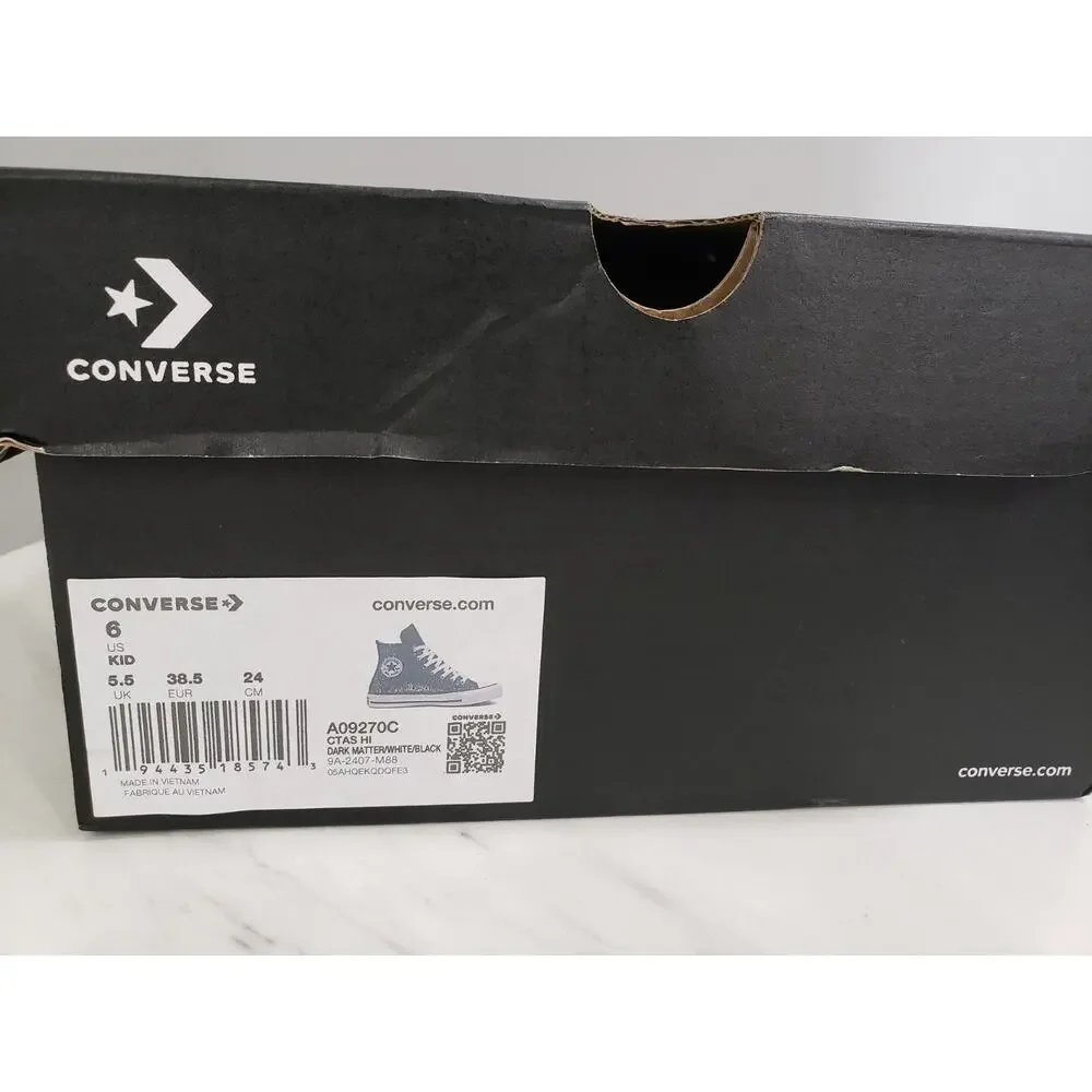 NEW Converse Girls‎ BIG KID Size 6 Black Glitter High Top Shoes Gray Metallic